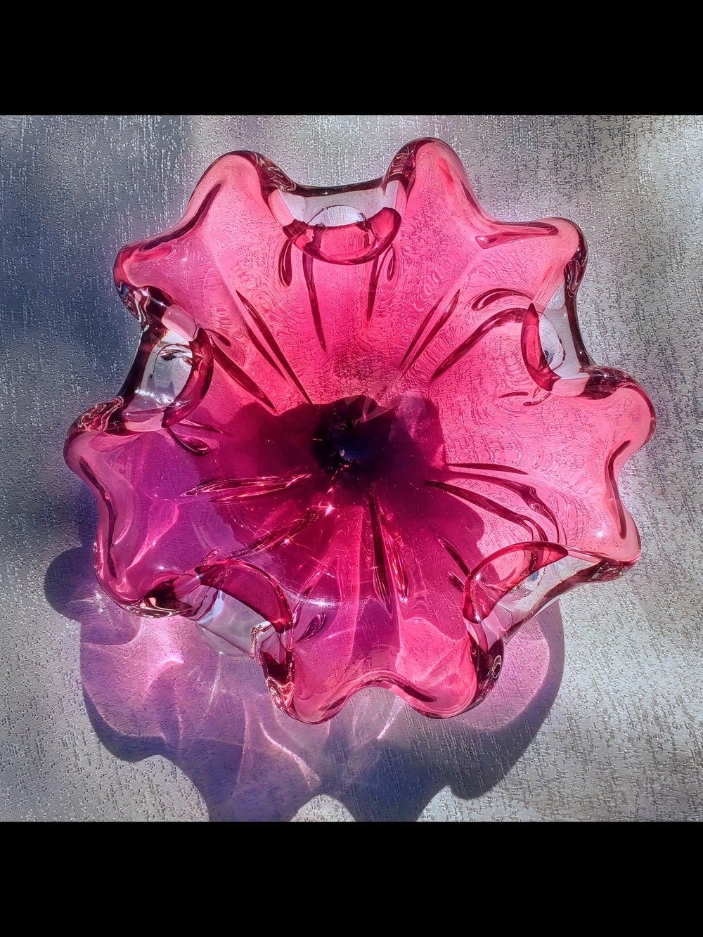 Pink Glass Art Bowl - Vintage MCM - Decorative Centerpiece